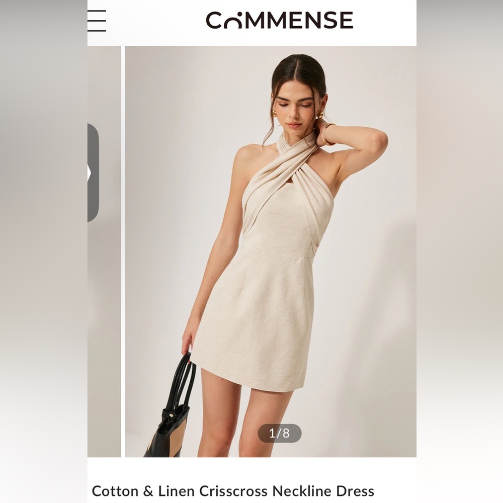 Commense Cream Halter Mini Dress